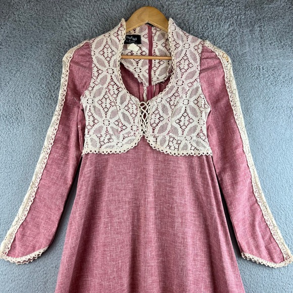 Vintage 1969 Gunne Sax Black Label Pink Lace Renaissance Dress size 7 - Picture 3 of 16